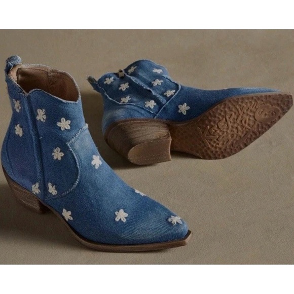 NEW Sundance Western Sojourner Boots Women’s 38 8 Denim Cowgirl Boho Made Italy - Picture 3 of 12